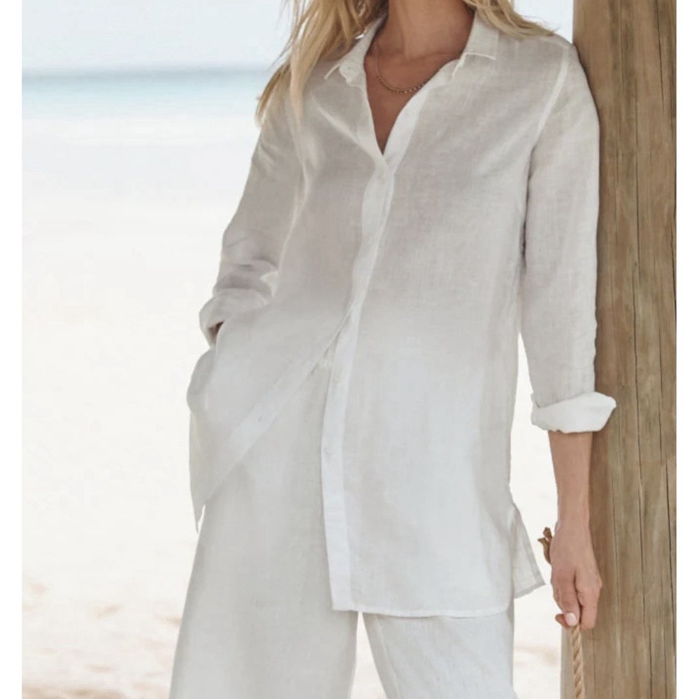 Garnet Hill Easy Linen Tunic Shirt White Coastal Minimalist Resort Clean Girl